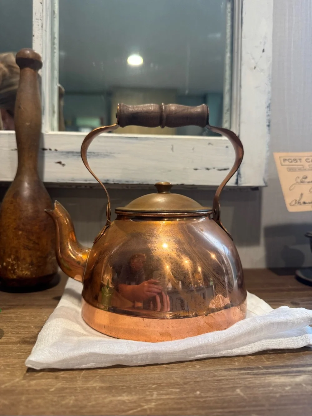 Copper Stovetop Tea Kettle with Wooden Handle - French Country